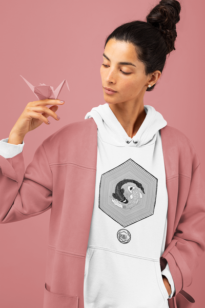 Ying Yang Japanese Karma Koi Unisex Hoodie (Trippy Hexagon)