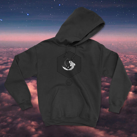 Ying Yang Japanese Karma Koi Unisex Hoodie (Trippy Hexagon)