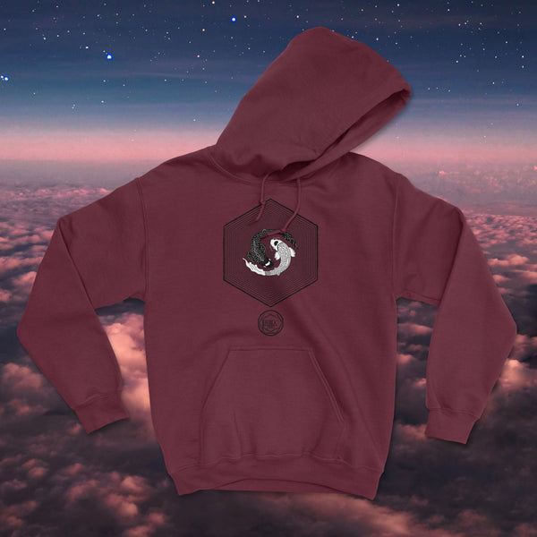 Ying Yang Japanese Karma Koi Unisex Hoodie (Trippy Hexagon)