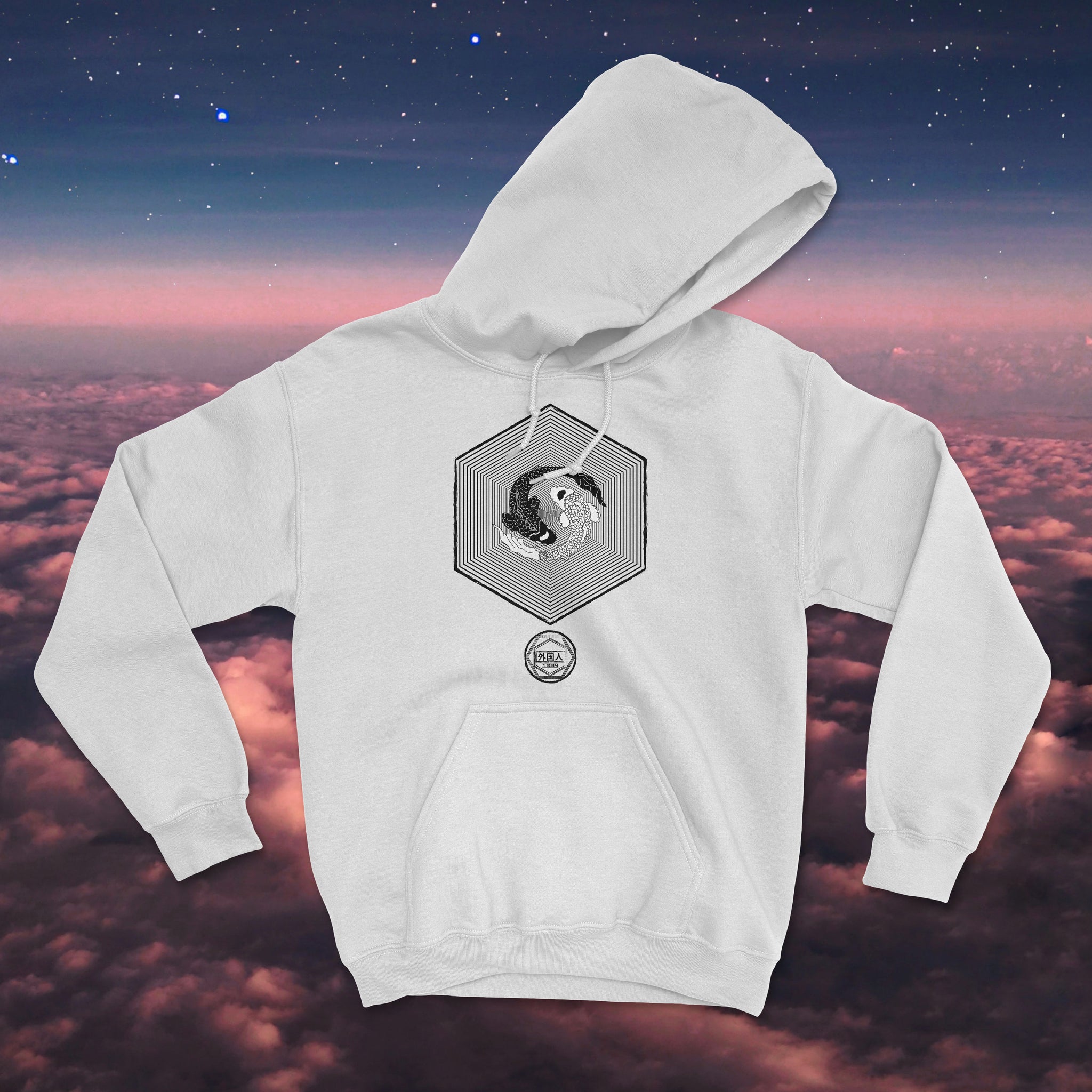 Ying Yang Japanese Karma Koi Unisex Hoodie (Trippy Hexagon)