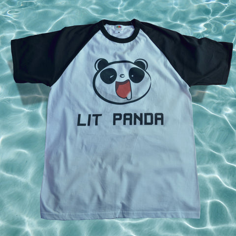 Lit Panda Raglan Baseball Unisex T-Shirt (Black and White)